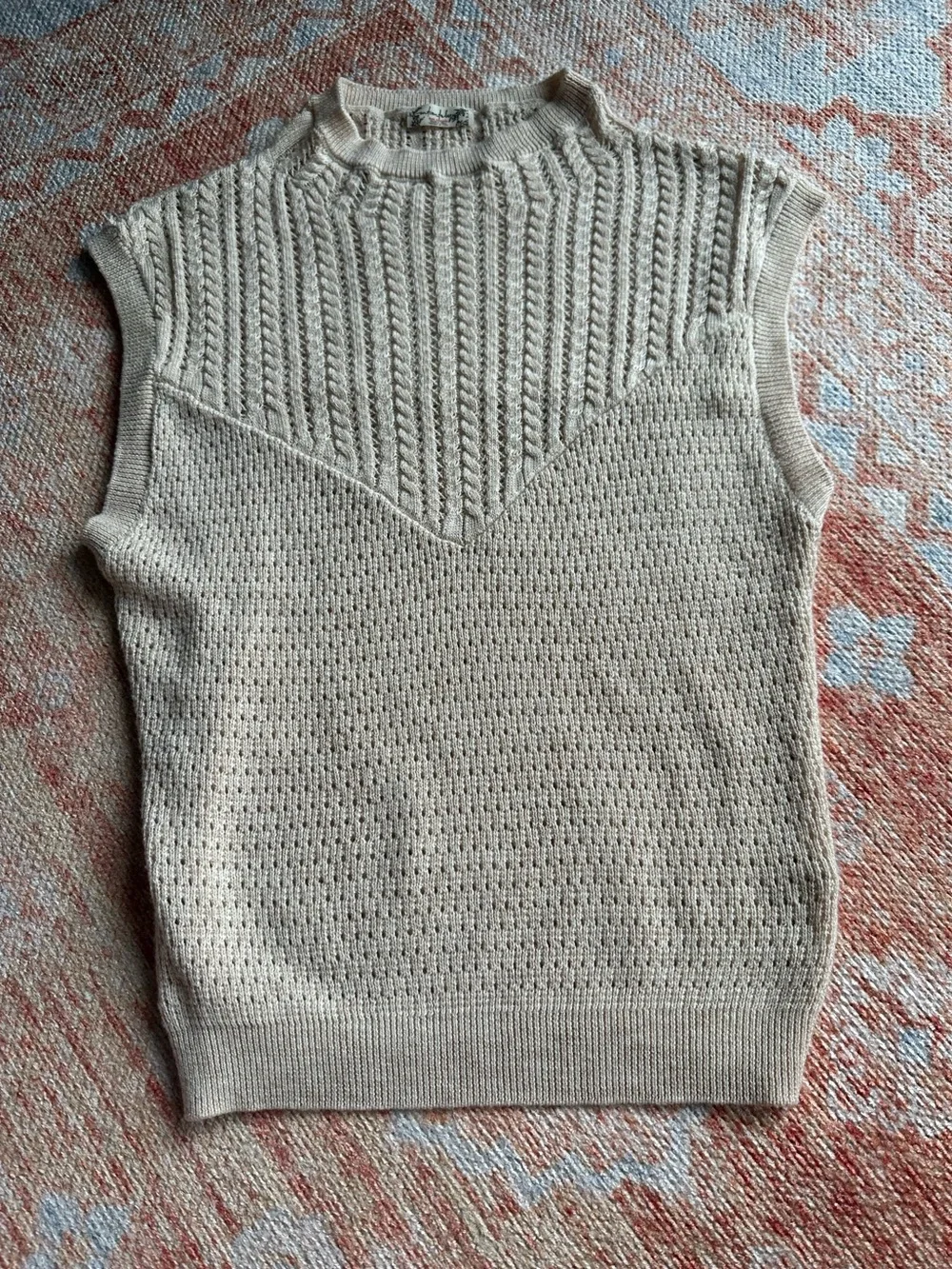 Free People Sleeveless Textured Knit Sweater Vest in Light Cream